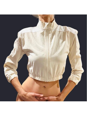 Violet Skye Cropped Jacket Youth XL Fits Women XS Cream Zip Windbreaker NWT